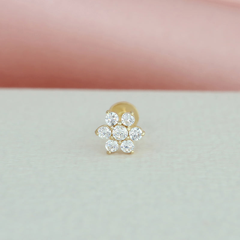 Dazzle Flower Labret Piercing- 14K Gold