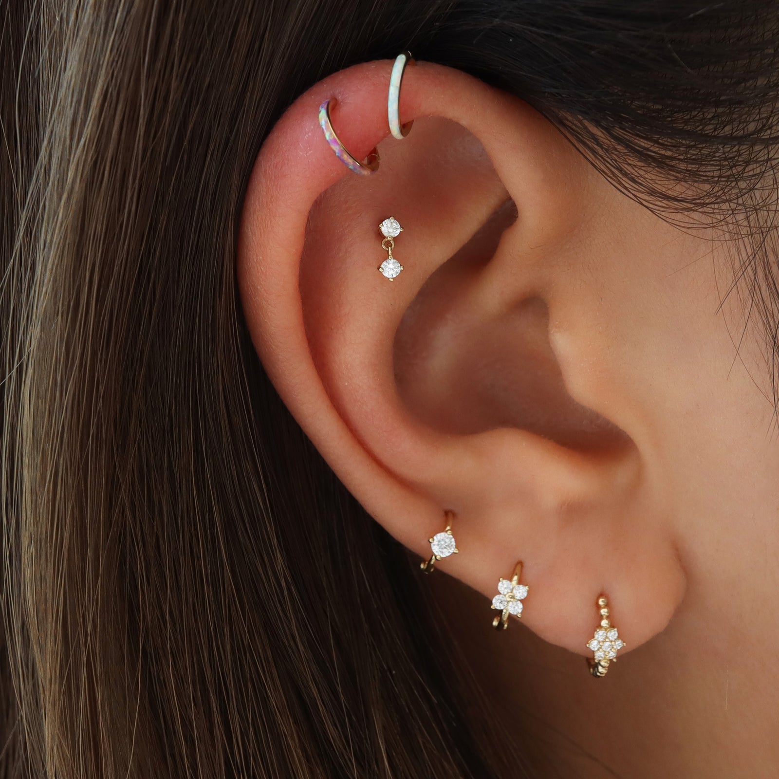 Mini Gem Dangle Flat Back Stud 14K Gold | Musemond