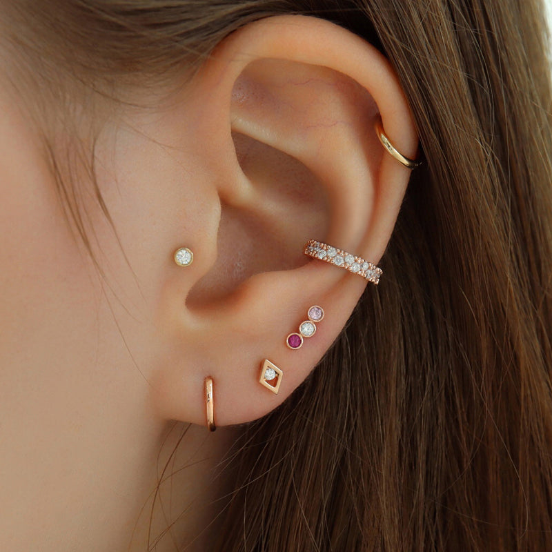 Double Chain Gold Cartilage Earring | Flat Back Piercing Studs 6.5