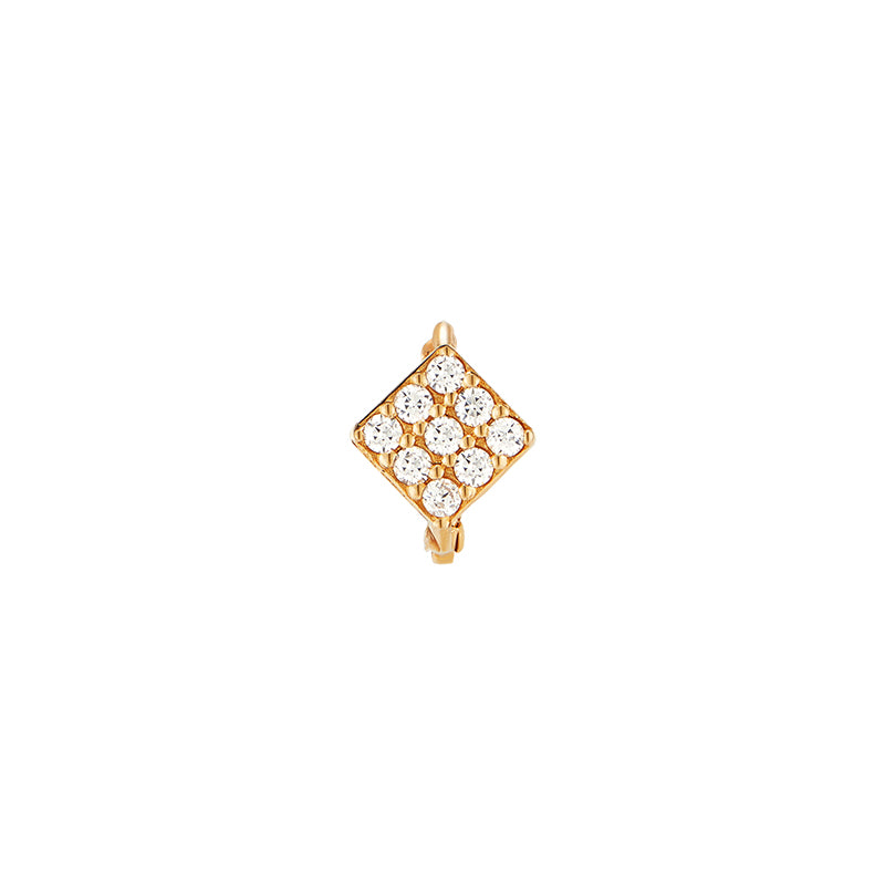 Small Pave Diamond Shape Huggie Hoop- 14K Gold