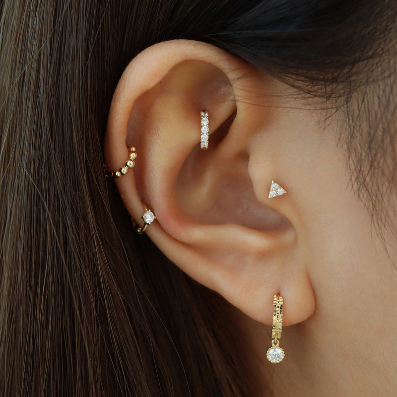 Triplicity Triangle Flat Back Earring- 14K Gold