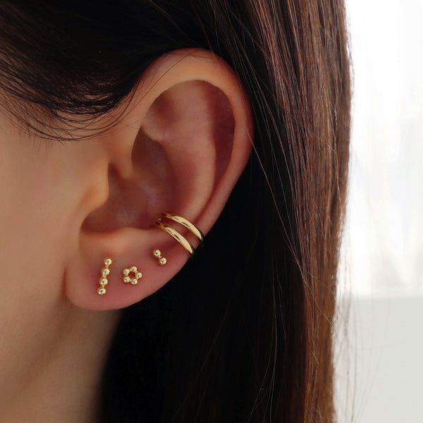 Four Dot Bar Stud Earring- 14K Gold