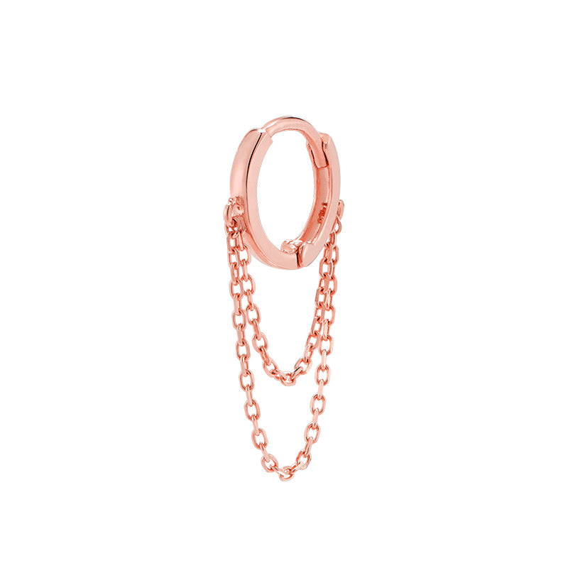 Double Chain Huggie Hoop 14K Gold | Musemond