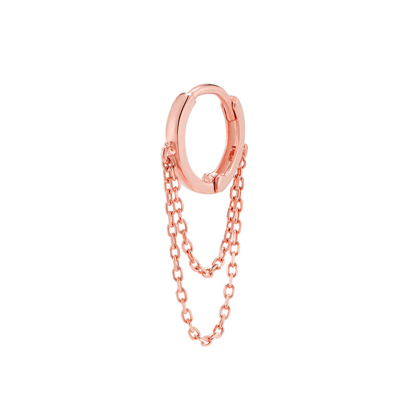 double chain hoop earring in solid 14k rose gold