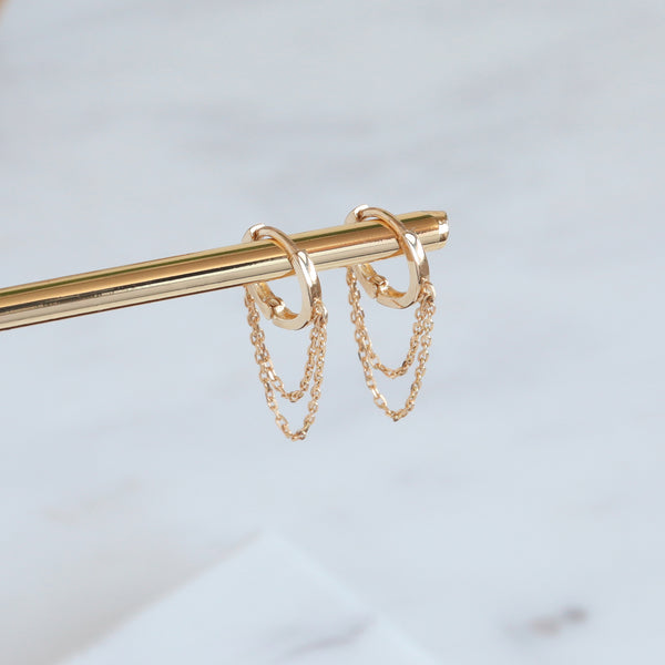 two chain huggie hoop earrings in 14k gold