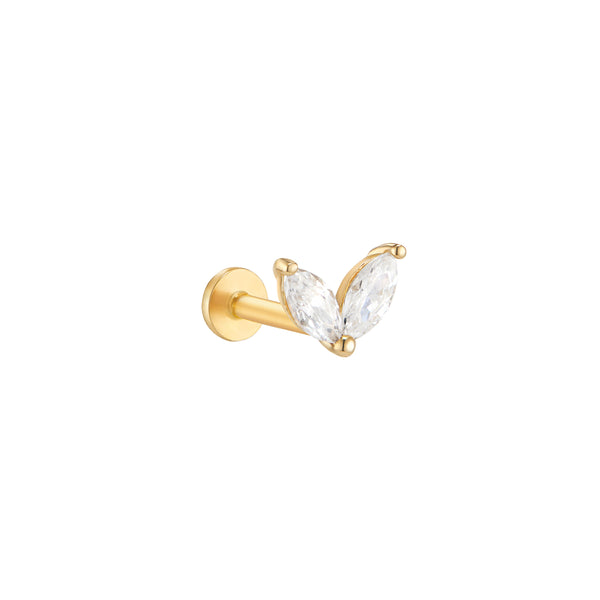 Duo Marquise Leaf Stud Labret Piercing- 14K Gold