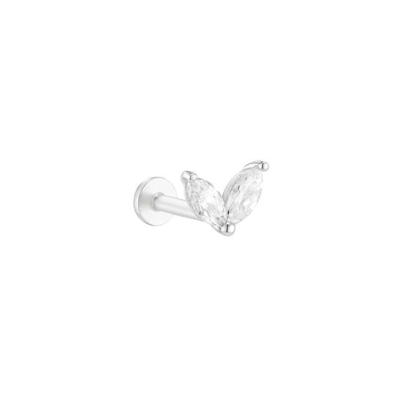 Duo Marquise Leaf Stud Labret Piercing- 14K Gold