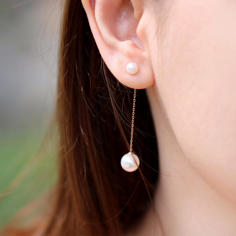Double Pearl Chain Drop Earrings