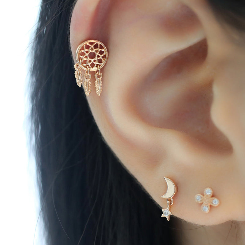 Dreamcatcher stud cartilage piercing earring
