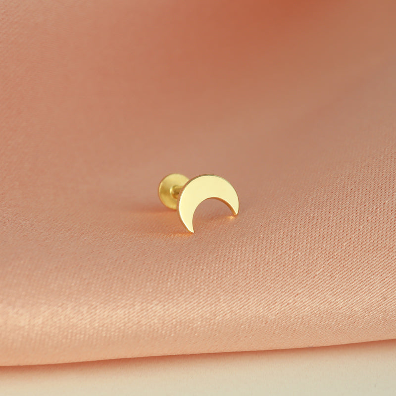 Crescent Moon Cartilage Labret Piercing- 14K Gold