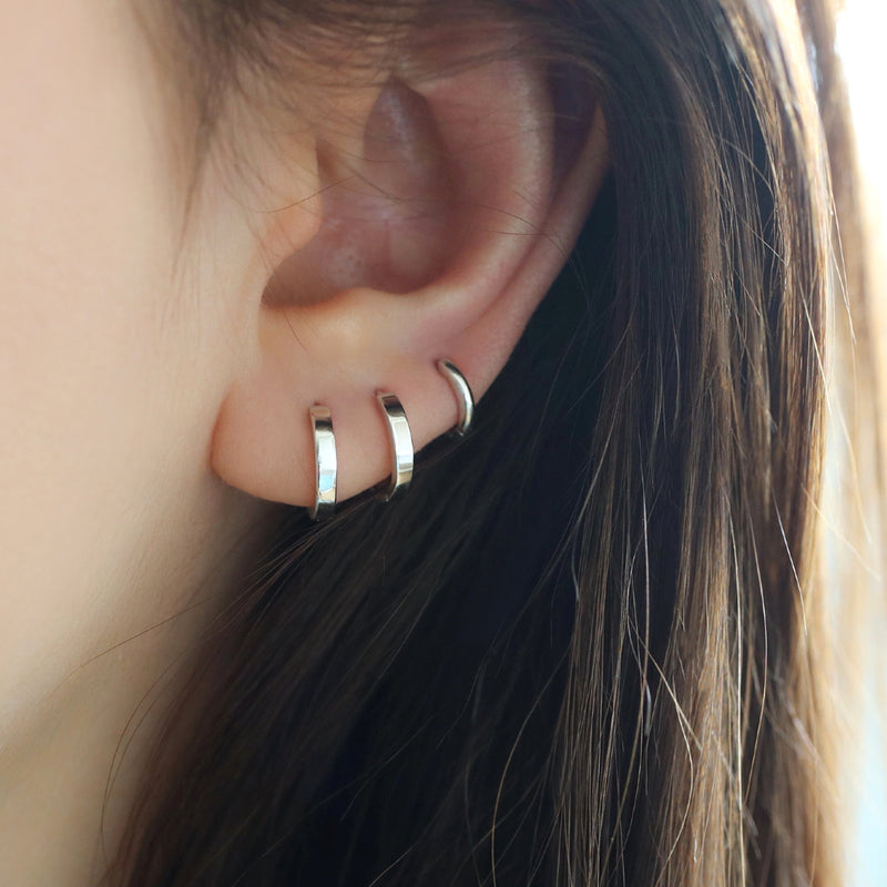 flat huggie hoop cartilage earrings made from sterling silver
