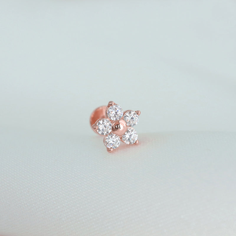 Tiny Flower Stud Labret Piercing- 14K Gold