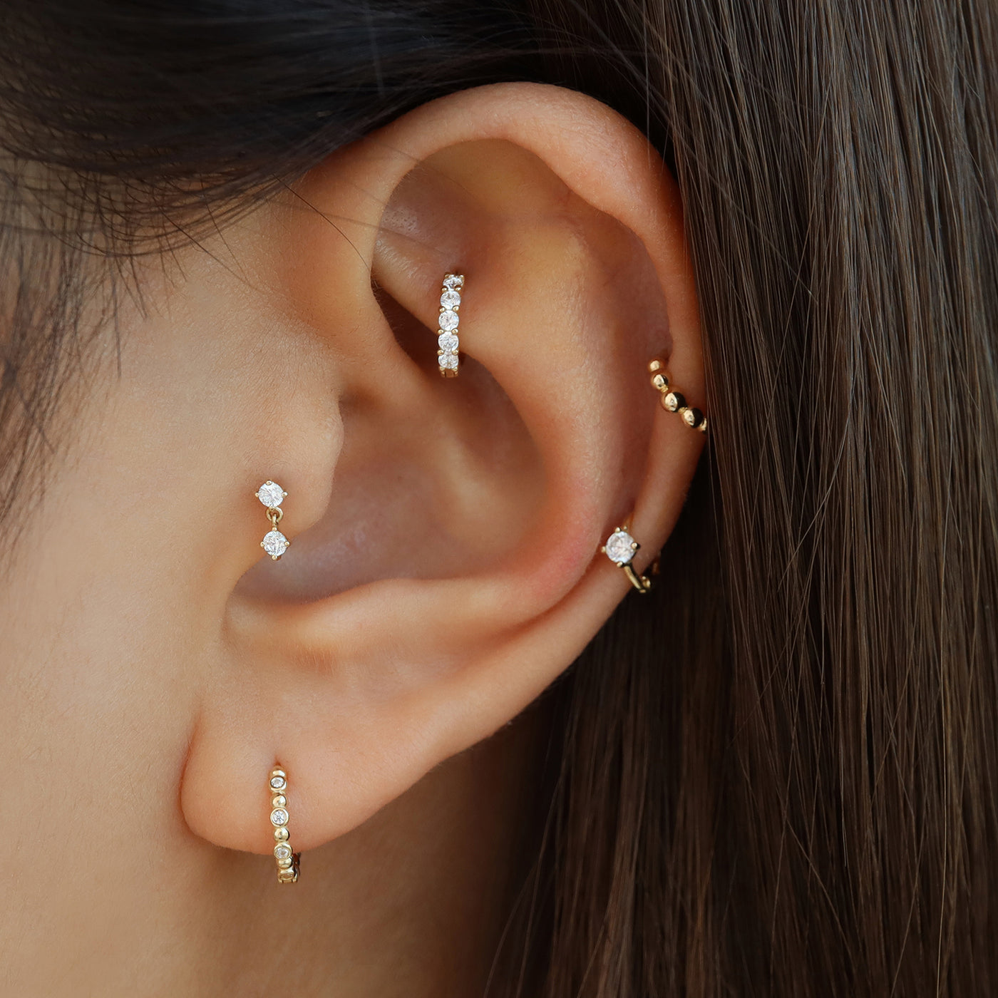 ピアス LESS IS MORE 14k gold mini piercing Mini Gem Dangle Flat Back Stud 14K Gold | Musemond