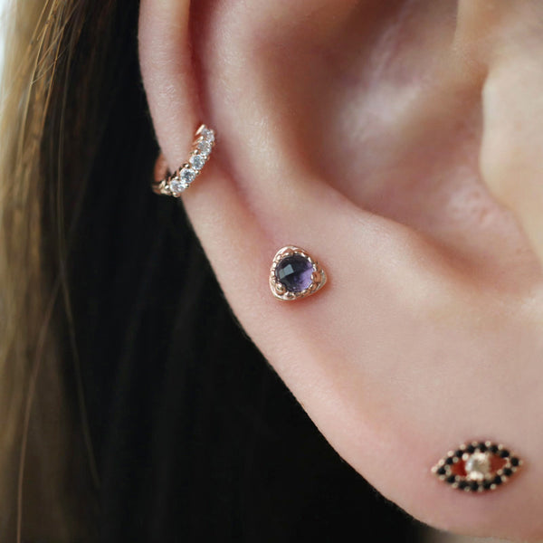 Triangle Gemstone Cartilage Earring- 14K Gold