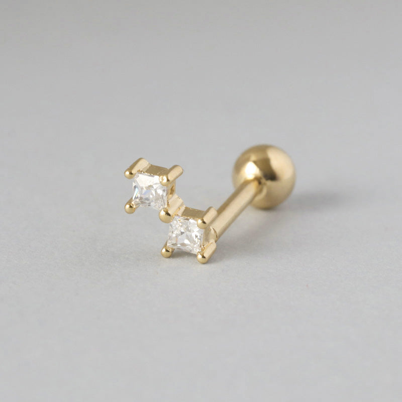 Double Crystal Cartilage Piercing- 14K Gold