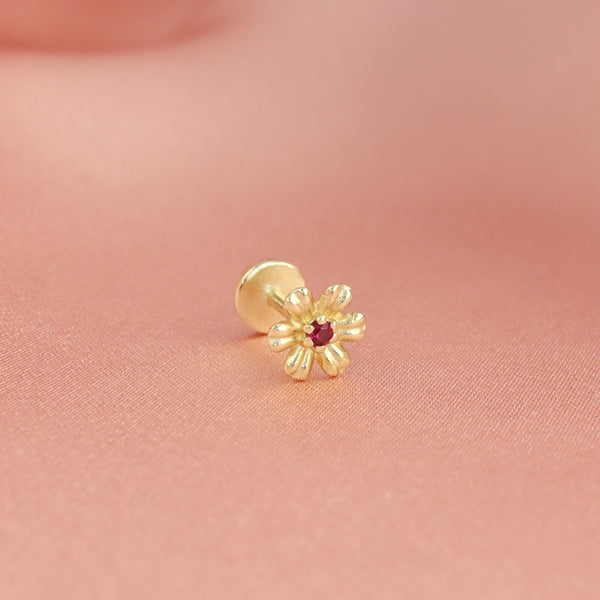 Six Petal Flower Labret Piercing- 14K Gold