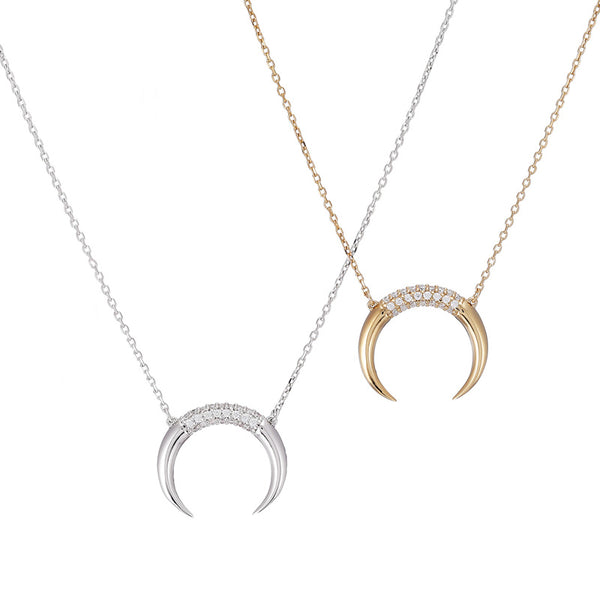 CZ Horn Necklace- Sterling Silver