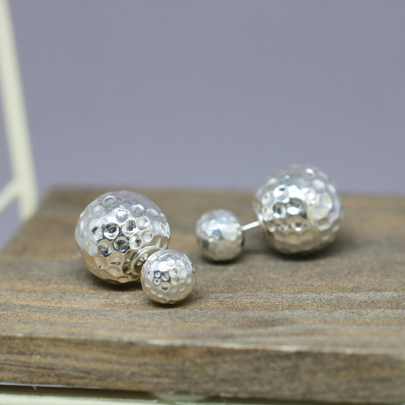 Hammered Double Ball Stud Earrings