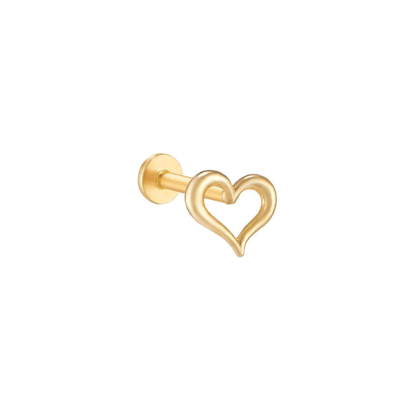 Heart Outline Stud Flat Back Earring- 14K Gold