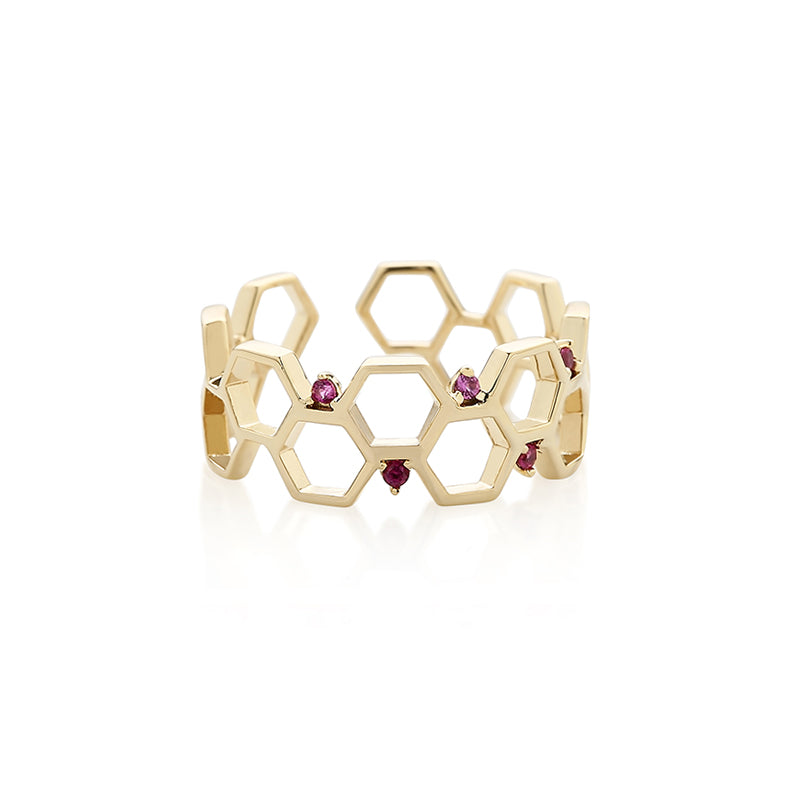 honeycomb ring made in gold plated sterling silver