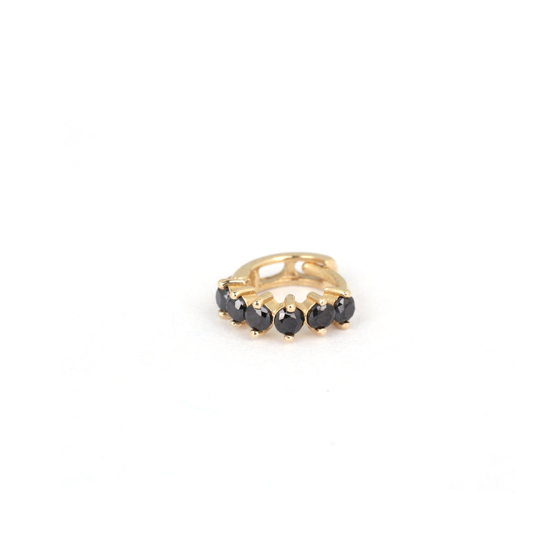 black diamond huggie hoop earring in solid gold