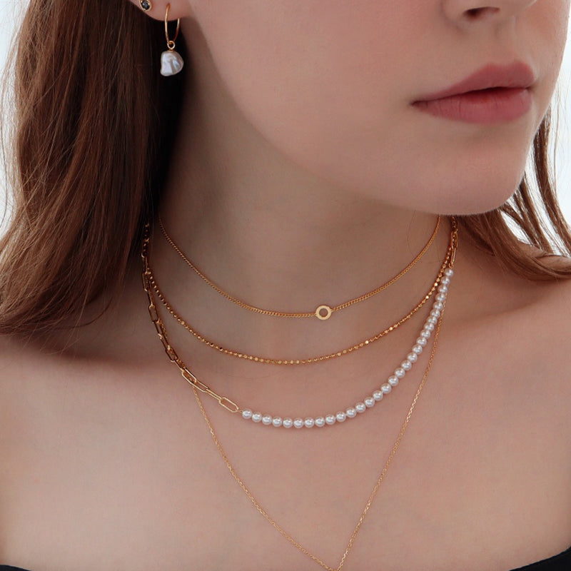 Pearl Box Chain Necklace- Sterling Silver