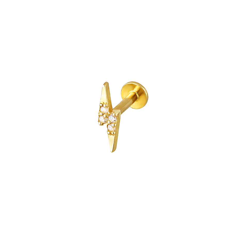 Pave Lightning Bolt Labret Piercing 14K Gold | Musemond