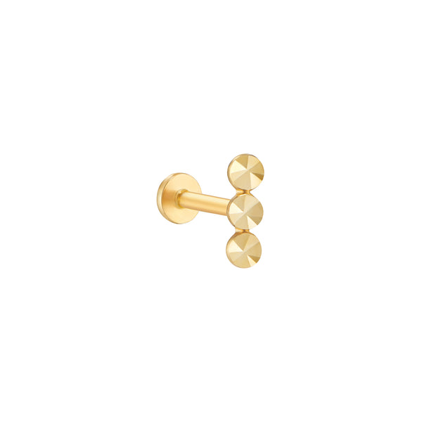 Linear Tri Dot Diamond-Cut Flat Back Earring- 14K Gold