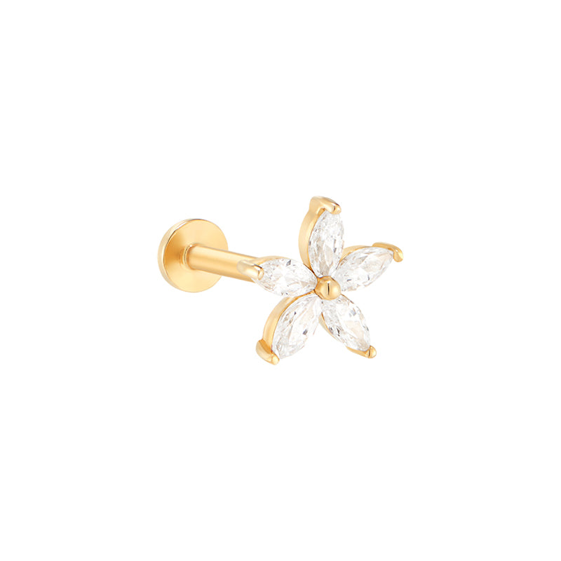 Marquise Flower Cartilage Labret Piercing- 14K Gold