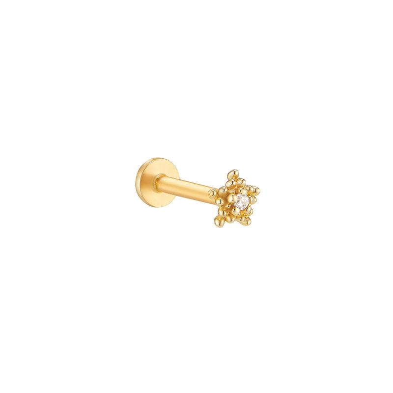 Micro Beaded Star Threaded Stud Earring- 14K Gold