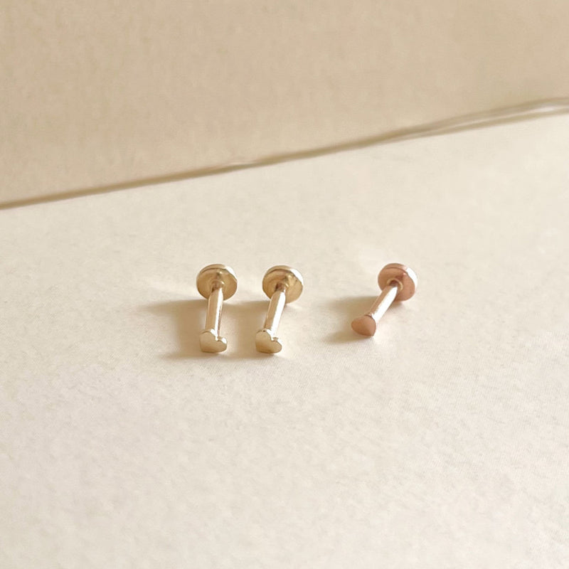 Micro Heart Stud Labret Piercing- 14K Gold