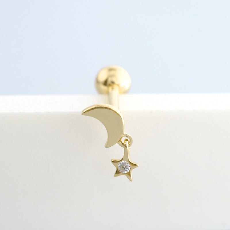 Mini Moon Star Cartilage Piercing- 14K Gold