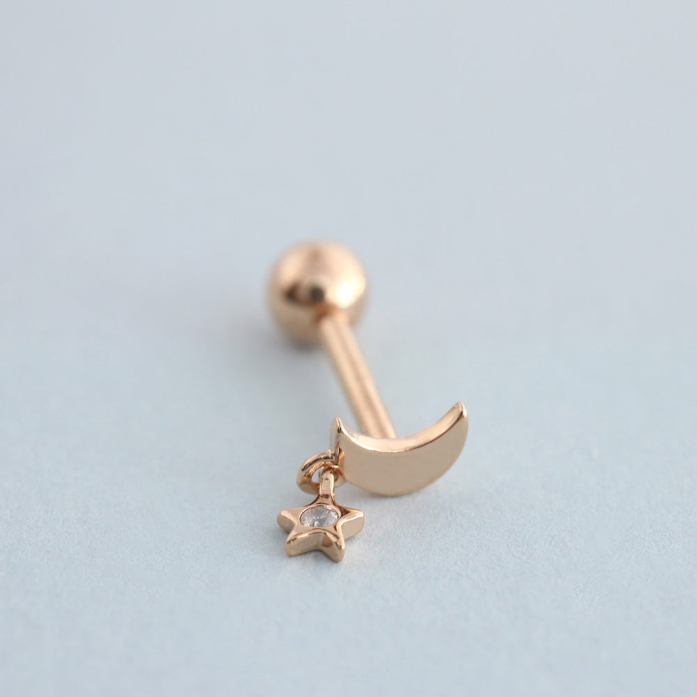 Mini Moon Star Cartilage Piercing 925 Sterling Silver | Musemond