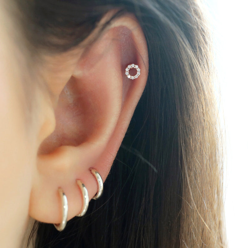 Pave Circle Cartilage Piercing- Sterling Silver