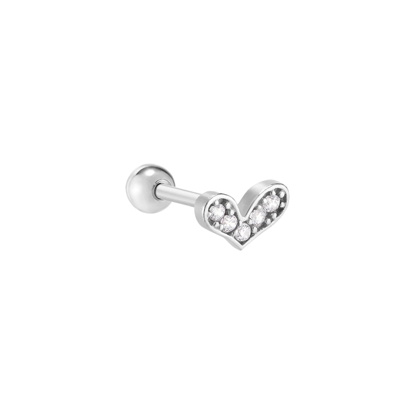Pave Heart Stud Piercing- Sterling Silver