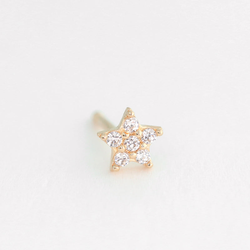 Tiny Pave Star Stud- 14K Gold