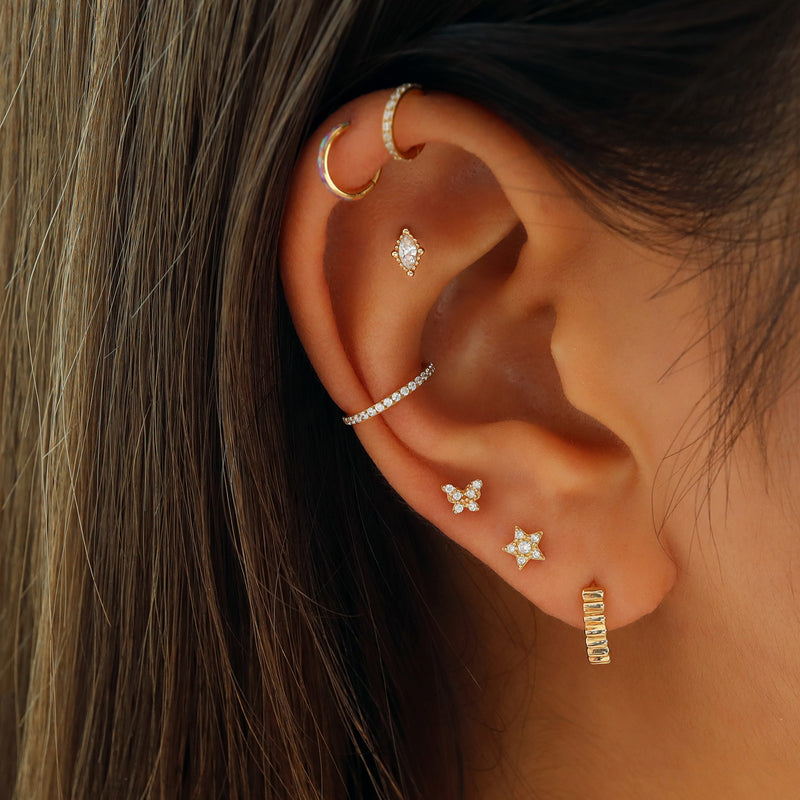 Small Pave Star Ear Piercing- 14K Gold