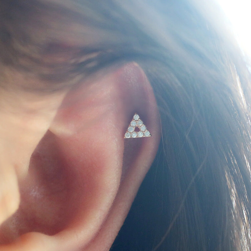 Pave Line Triangle Cartilage Piercing- Sterling Silver