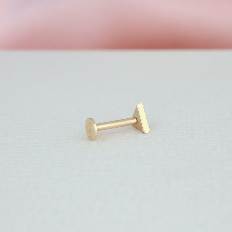 Pave Triangle Flat Back Stud Earring- 14K Gold