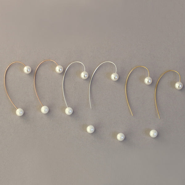 Pearl Arc Threader Earrings- Sterling Silver