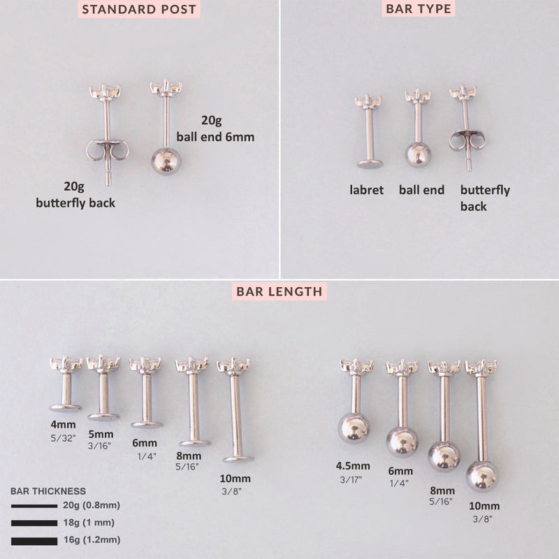 18g 7mm Post 2, 2.5 & 3mm Gem Tops TRIPLE FORWARD HELIX Cartilage Studs  Earrings | eBay
