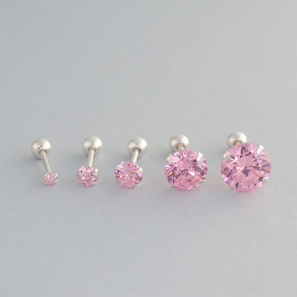 Pink CZ Stud Barbell- Sterling Silver