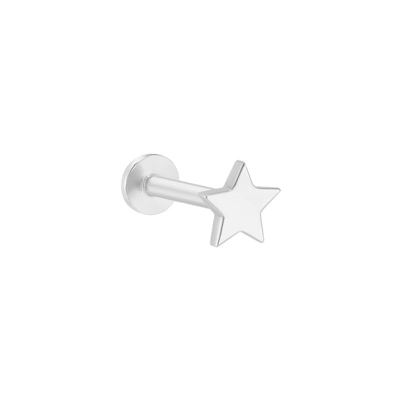 Plain Star Stud Labret Piercing 14K Gold Musemond