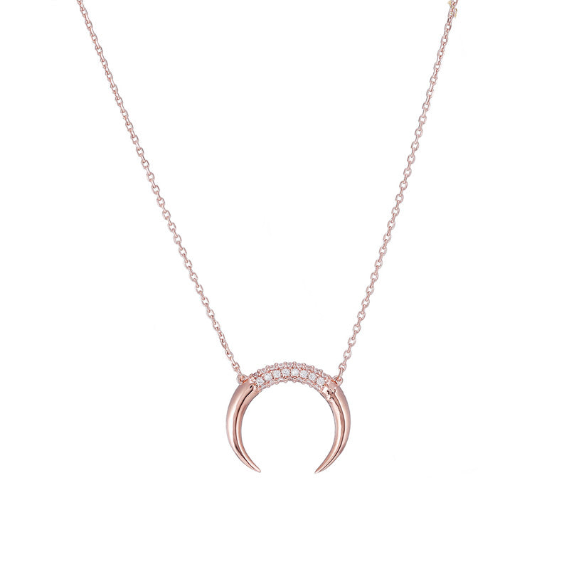 CZ Horn Necklace- Sterling Silver