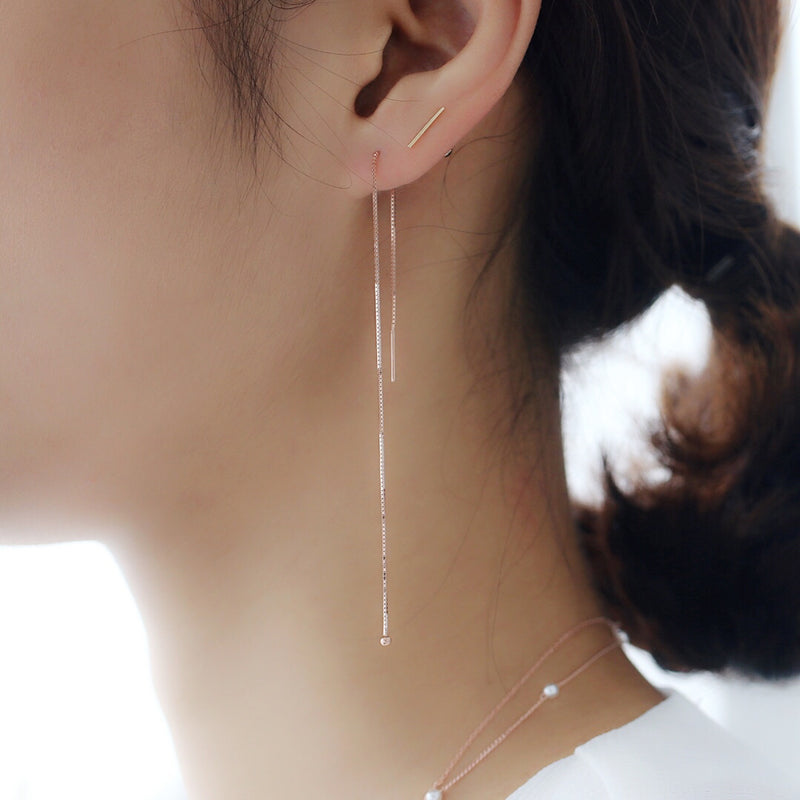 rose gold chain threader earrings