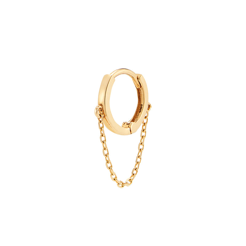 single chain huggie hoop earring in solid 14k gold