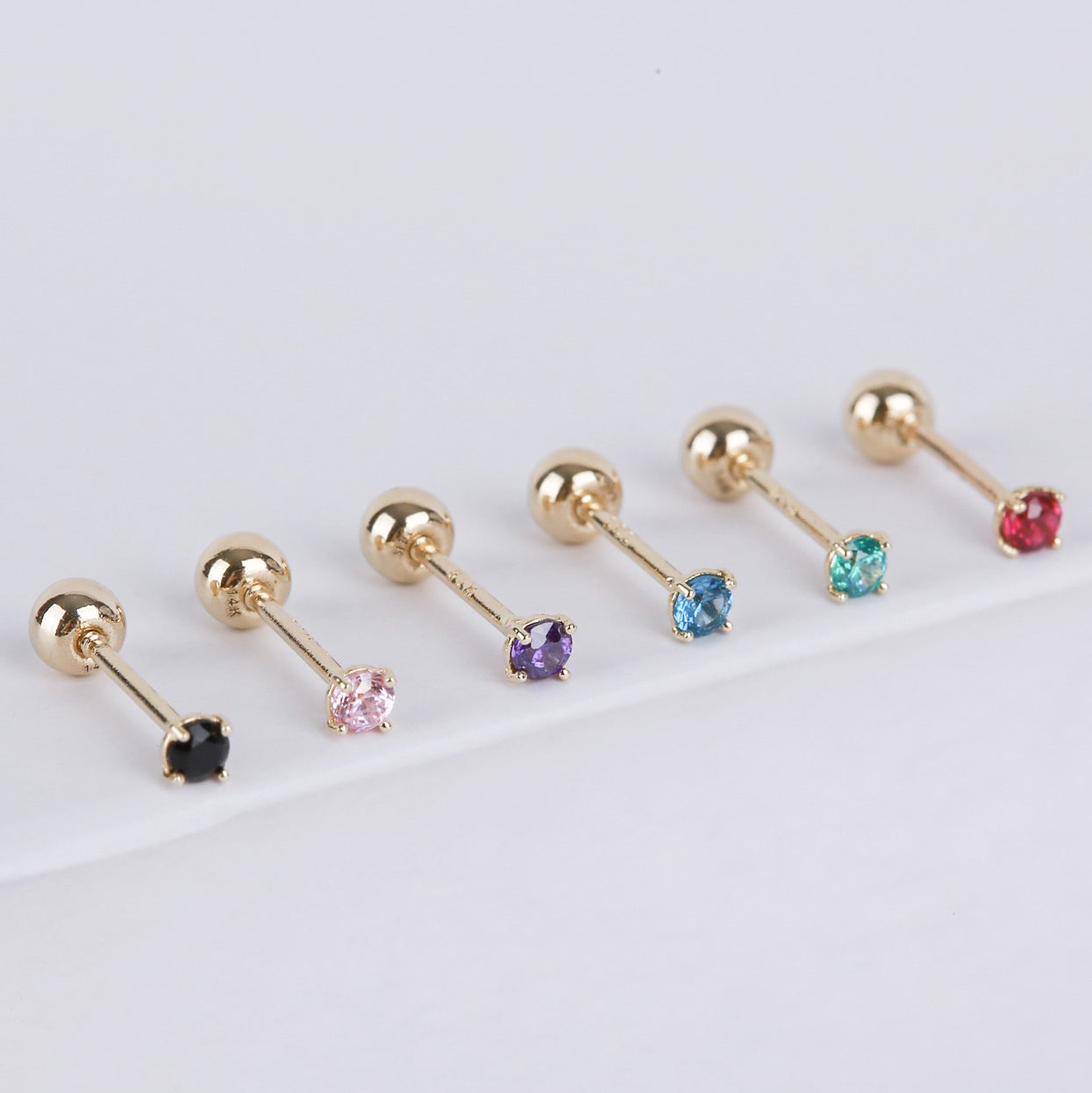 Solitaire Color Crystal Stud Piercing 14K Gold | Musemond