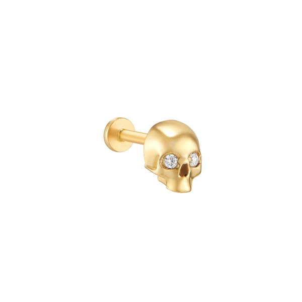 Skull Threaded Stud Labret Piercing- 14K Gold