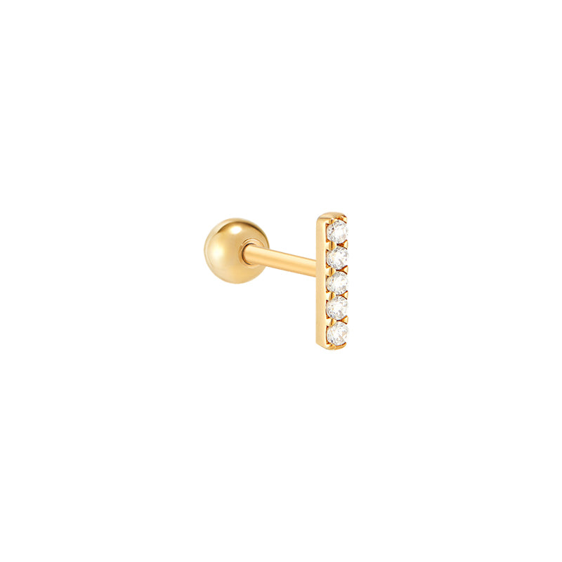 Small Pave Bar Stud Piercing- 14K Gold