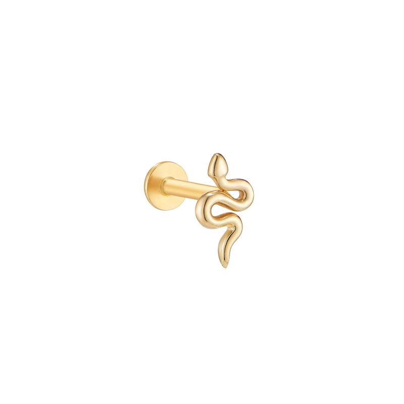 gold snake piercing with labret flat back 